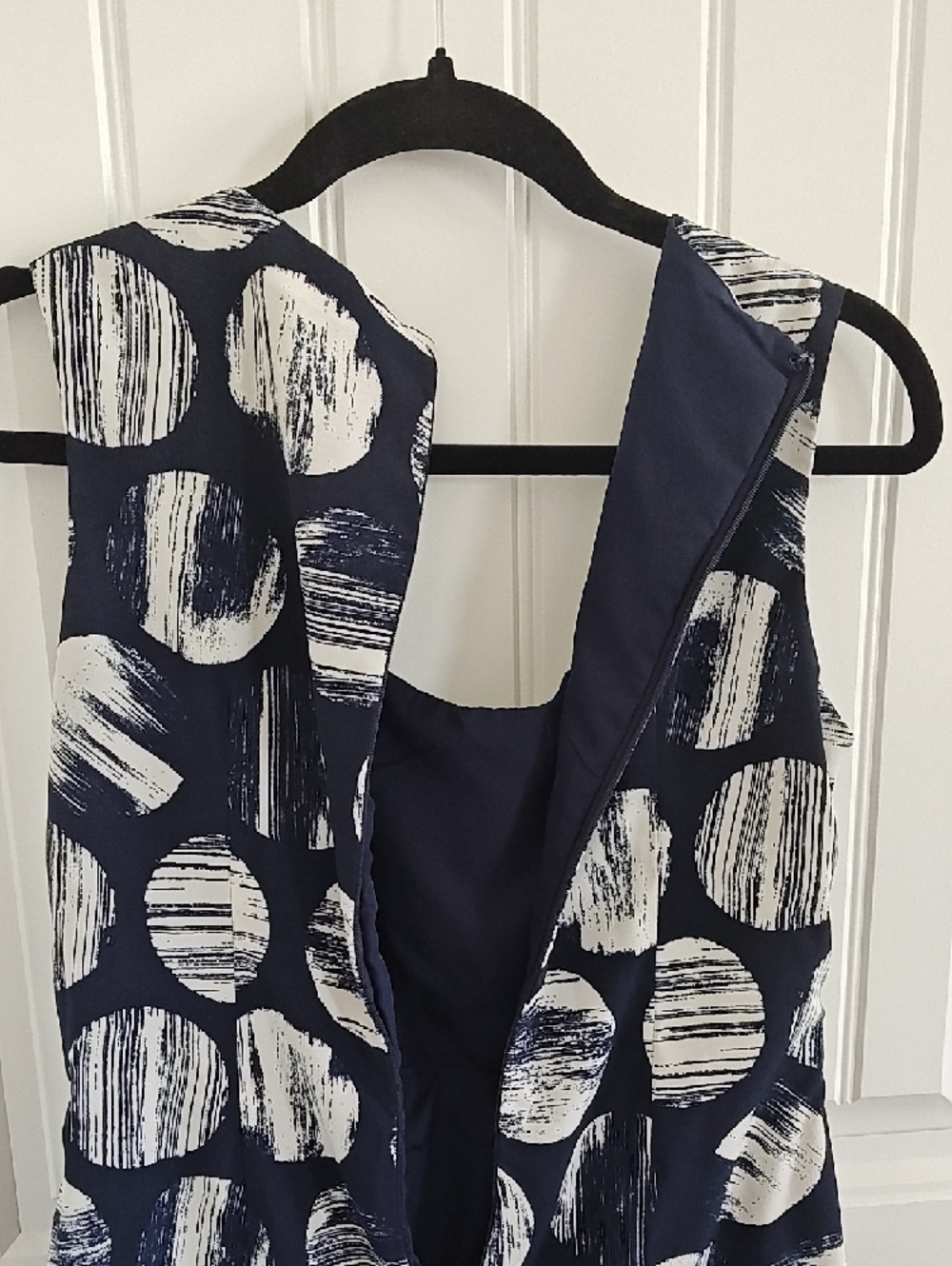 George Navy and White Sleeveless Midi Dress with Circular Print Size 4 Lined - Picture 9 of 9